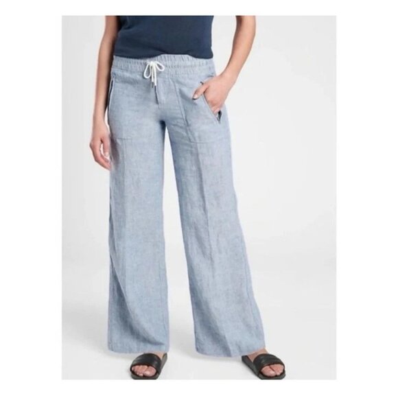 Athleta Womens 2 Blue Cabo Linen Wide Leg Pants - Picture 1 of 15